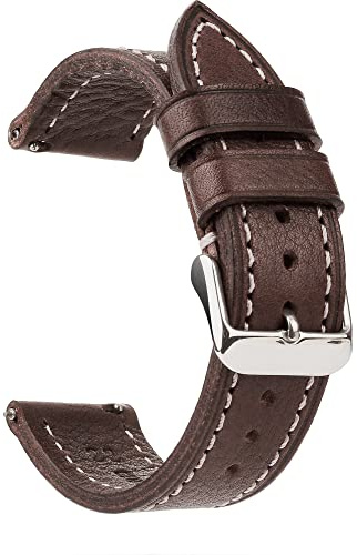 Berfine 20mm Weich Vegetabil Gegerbte Rindleder Uhrenarmband, Quick Release Leder Uhrenband, Ersatzarmband für Smartwatch, Dunkelbraun