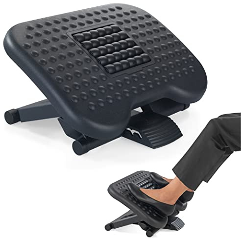 Maximex Fußstütze mit Massagerollen 3in1 - Höhenverstellbarer Fußtritt mit Massagerollen, Polystyrol, 44 x 10 x 33.5 cm, Schwarz
