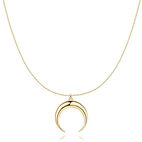MARLION JEWELS Colgante de mujer original con diseño de luna invertida. Cadena de plata para mujer, niña ideal para regalo del día de la madre, cumpleaños, aniversario. Joyeria mujeres (Baño de oro)