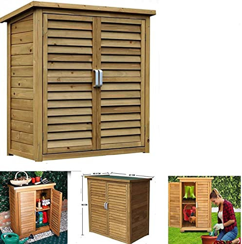 HYGRAD BUILT TO SURVIVE All Weather Wooden Outdoor Garden Lawn Cabinet Tool Shed Shelf Cupboard Storage Chest Double Doors with Roof Compact Size 87 x 46.5 96cm, Brown (OC870)