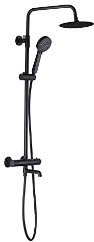 ENKI SH0619 Dune Thermostatic Bath Filler 3 Outlet Shower System, Black | Rainfall Shower Head, Body Jets, Handset & Hose, Bathroom