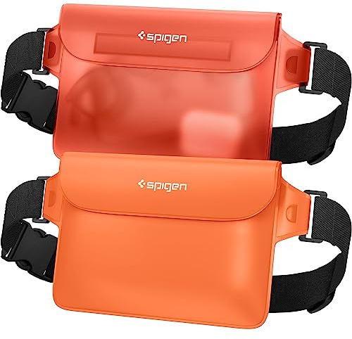 Spigen Aqua Shield Bolsa Impermeable [2 Piezas], Riñonera Estanca con Cintura Ajustable para Playa, Piscina, Natación, Kayak, Pesca, Senderismo, etc - Naranja Atardecer