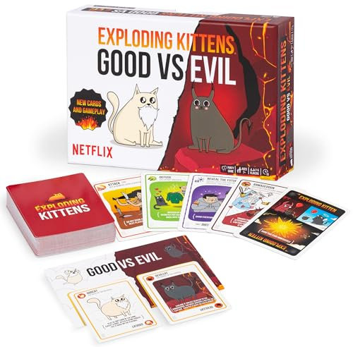 Exploding Kittens Good vs. Evil - 2-5 Players - Ages 7+ - Inspired by Netflix Show - High Stakes Family Card Game - Ideal for Party, Family Night - Animated Netflix Show