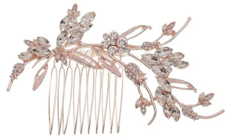 Lurrose 1 pettine per capelli da sposa in oro rosa, per acconciature da sposa, per capelli da sposa, in oro rosa, per forcelle per capelli, per damigella d'onore, rami e foglie in lega