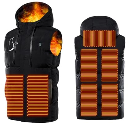 Gilet Chauffant Homme Femme Veste Chauffante Ans Manches Électrique USB Vêtement de Chauffage avec 7 Zones de Chauffé 3 Températures Réglables Gilet Chaud Lavable pour Hiver Moto Chasse