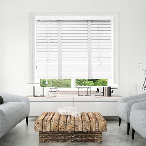 Weiße horizontale Jalousien mit Bändern, Holzjalousien for Fenster, Jalousien aus echtem Holz weiß for den Innen- und Außenbereich, Verdunkelungs-/Wärmedämmungs-Fensterläden, Sichtschutzvorhänge ( Siz