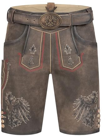 Krüger Herren Trachtenlederhose kurz, Modell:Austria mit Gürtel, Knielang, Tracht, Volksfest