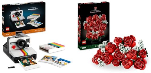 LEGO Ideas Polaroid OneStep SX-70 Camera Vintage Model Kit for Adults to Build & Icons Bouquet of Roses, Artificial Flowers Set for Adults, Botanical Collection
