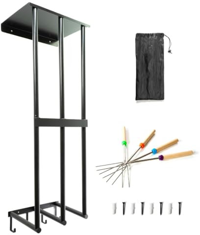 Bagulet Rangement mural pour chaise de camping pour garage, étagère flottante et 4 crochets utilitaires, système de support en acier inoxydable pour parapluie, tapis de yoga, sièges de plage pliants,