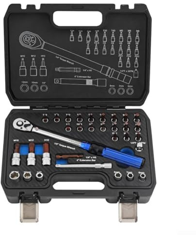SPORTARC Juego de 32 llaves de carraca de enchufe, herramientas de reparación de automóviles, kits combinados de mano con caja de almacenamiento para apretar y controlar tornillos en reparaciones de