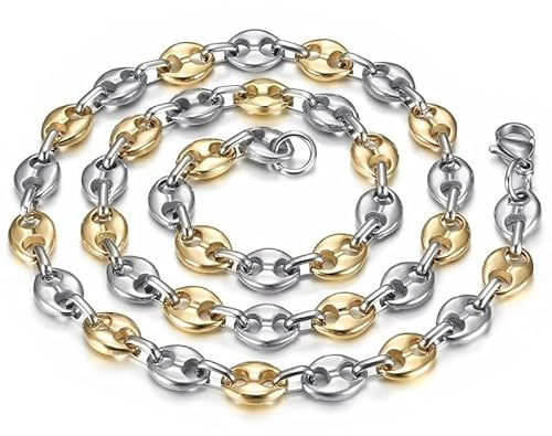 BOBIJOO JEWELRY - Chaîne Collier Grain de café Bicolore Acier inoxydable Argenté Doré Or 9mm 60cm