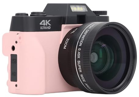 Caméra Vlogging 48MP, Fonction Pause, Appareil Photo Numérique WiFi, Mise au Point Automatique, Compacte pour la Photographie (Pink)