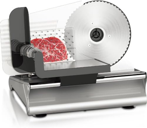 Electric Meat Slicer,200W Electric Deli Food Slicer Machine for Home with 7.5Removable Stainless Steel Blades, 0-15mm Adjustable Thickness, for Mutton Roll Ham Cheese Bread