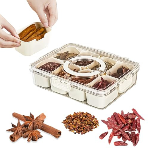 Cuenco para aperitivos con tapa, caja de almacenamiento para aperitivos, con 8 platos individuales, plato para dulces, verduras, galletas, frutos secos, frutas, para fiestas, reuniones familiares y