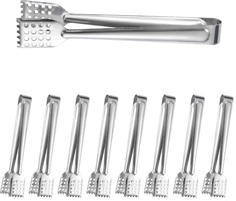 9 Stück Eiswürfelzange, Edelstahl Salatzange, Undichtes Loch Gebäckzange Eiszange, Zuckerzange, Servierzange, Fleischzange, Grillzange Klein für Hochzeit Bar Party Büfett Grill Picknick