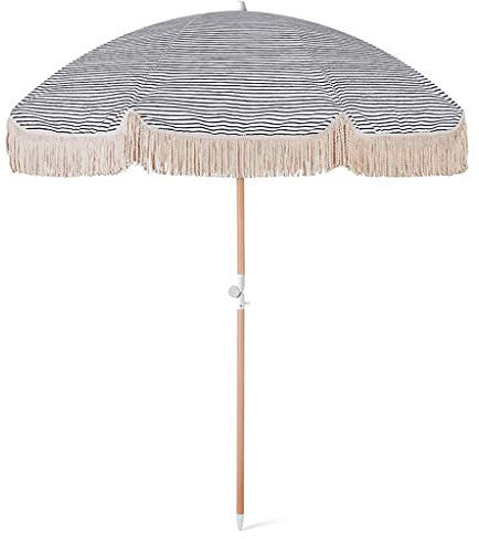 RUHEN Parasol Rond de 2m, Petit Parasol d'extérieur, Parasol de Plage, Patio, Pompon, Parasols en Bois avec Fonction d'inclinaison, étanche et Protection