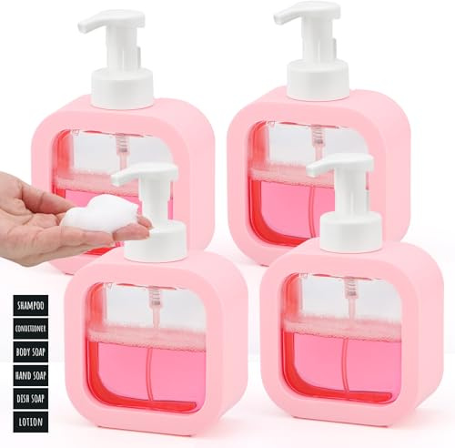 Segbeauty Dispenser Shampoo e Bagnoschiuma, 4 Pezzi 500ml Dispenser Sapone Schiuma, Plastica, con Pompa in Schiuma, per Cucina (Rosa)