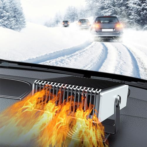 Riloer 12-V-Autoheizung, 150W, Auto-Heizlüfter, tragbarer 2-in-1-Schnellheiz- und Kühllüfter, Windschutzscheiben-Defroster mit Griff und Zigarettenanzünder, weiße Autoheizungen für den Winter