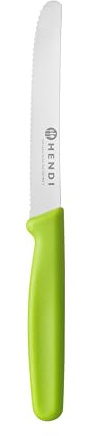 HENDI Couteau utilitaire, lame dentelée, couteau de cuisine universel, couteau de chef, couteau tout usage, 211x20x(H)10mm, inox, polypropylène, vert