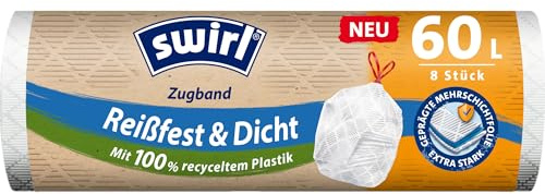 Swirl® 60 l Zugband- Müllbeutel Reißfest & Dicht (8 Stk)