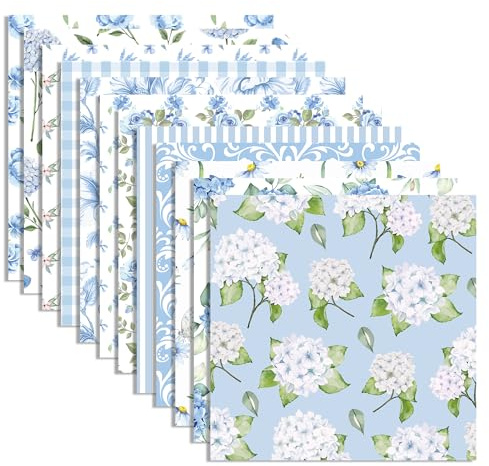 BHNACIER 24 Sheets Light Blue Hydrangea Pattern Paper, 12 x 12 Double-Sided Blue Floral Scrapbook Paper Pad