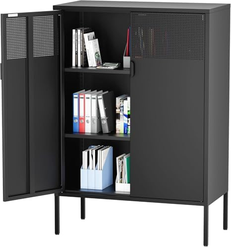 MetaCate lnov Armario Metalico,Aparador de Metal Estantes con Puertas,Marco de Acero,Armario de Almacenamiento para Oficina en Cocina,Salón,Comedor,Entrada,40 x 80 x 120AL cm,Negro