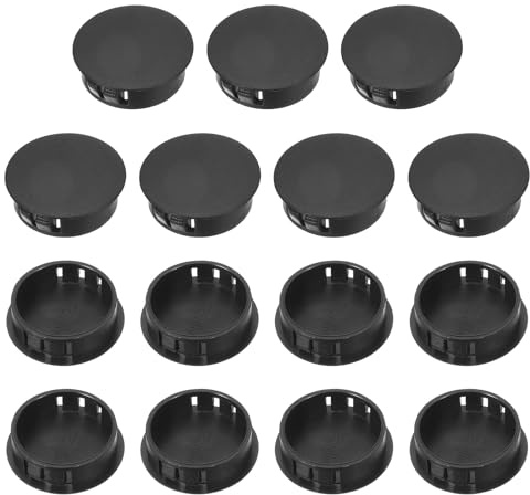 PATIKIL 35 mm/1-3/8 Plastic Hole Plugs, 15 Pack Flush Type Round Plug Snap in Hole Panel Tube Kitchen Cabinet Furniture Fencing Post Pipe Insert End Caps, Black