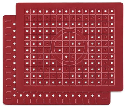 WILLKOMMEN Kitchen Sink Mat, 12 x 10 Rectangular Sink Protector Pad, Fast-Draining Grid Design Liner, Dish Drying Mat 2 Pack Red