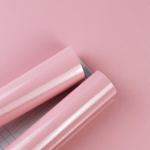 Amiya Pink Gloss Vinyl Wrap Sticky Back Plastic Roll Waterproof Peel and Stick Wallpaper Glitter Contact Paper Self Adhesive Furniture Stickers Kitchen Bathroom40cm X 300cm