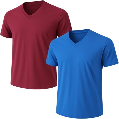 Lot de 2 t-shirts à col en V pour homme – Coton peigné, pré-rétrécissement, coupe athlétique, col renforcé, idéal comme sous-vêtements ou t-shirts de sport, XXL