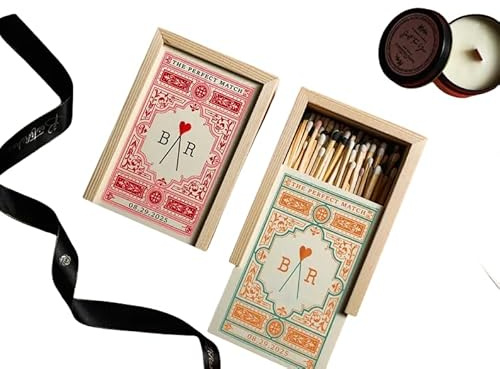 Personalized Name Wooden Couples Matchbox - Personalized Matchbox, Custom Match Box with Own Logo, Wedding Anniversary Engagement Gift for Couples, Housewarming Gift