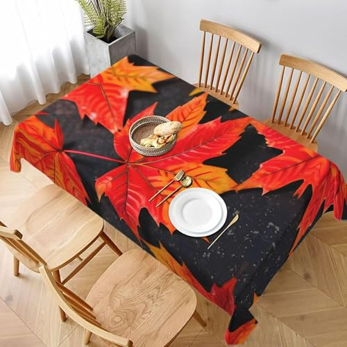Tischdecke Abwaschbar Ahornblatt Outdoor Quadratisch 140x140 cm 3D Tischdecken Botanische Blätter Herbst, Tischtuch Ornamente Polyester Gartentischdecke 140 x 140 Tischwäsche Wetterfest a-944