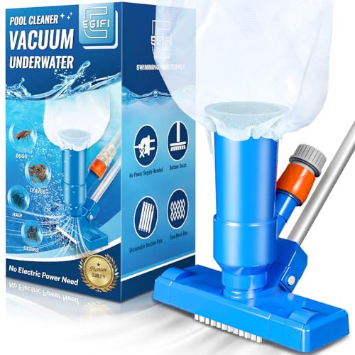 Poolsauger für oberirdischen Pool mit Nylon-Mesh-Netz, Jet Unterwasserreiniger & 3 Scheuerbürsten, Tragbarer Poolsauger für Schwimmbad Spa Brunnen Teich Whirlpool, weiches Blau