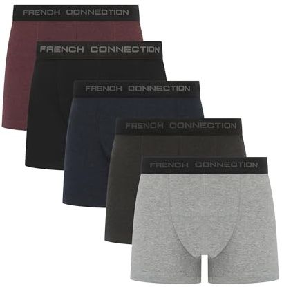French Connection Boxers Homme – Coffret Cadeau 5 Pièces, sous-vêtements en Coton Stretch Premium, Respirants et Confortables