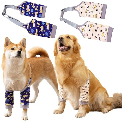 Rayakt 2 Stück Hundekniebandage, Blau Gelb Hundebeinschutz XL Größe, Ellenbogenbandage Hund für Große Hunde, Recovery Sleeve für Hundebein Schutz
