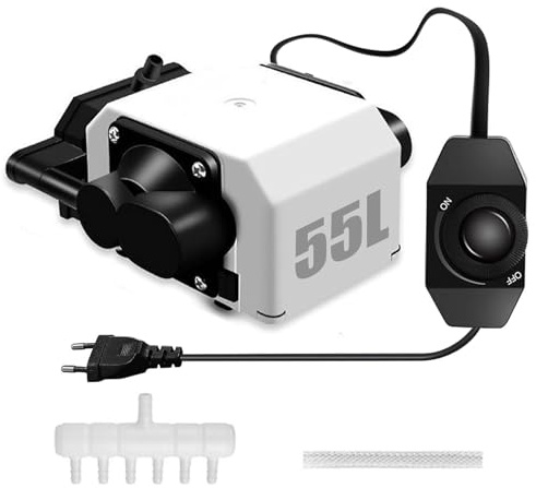Air Assist, Bomba de Aire para Grabadores Láser y Grabadoras Flujo de Aire Ajustable de 55 L/min 25W 220V para Cortadora Láser Grabado Láser Bajo Nivel de Ruido