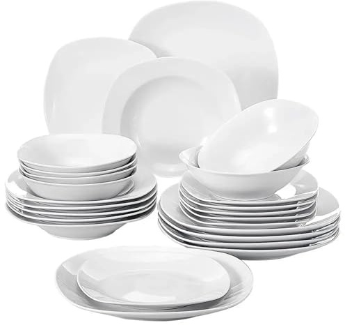 Crockery Set 24-Piece Ceramic Porcelain Plate Set Tableware with 4PCS Dinner Plate/Cereal Bowls/Soup/DessertDinnerware