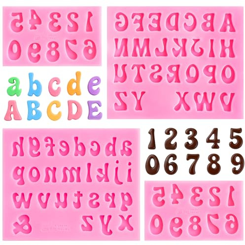 HKMTT Letter Molds Silicone for Chocolate Fondant Clay, Mini Size for Uppercase lowercase Alphabet Number Decorating Birthday Cake Strawberries Cake Pop Decorating Moulds BPA Free