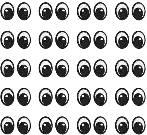 20 Paar Weiße Schwarze Augen Aufnäher,Niedliche Augen Stickerei Patches Augens Aufnäher Bestickte Dekorative Patches für DIY Kleidung Hut Rucksack Schuhe Jacke Dekor 20x15.5mm