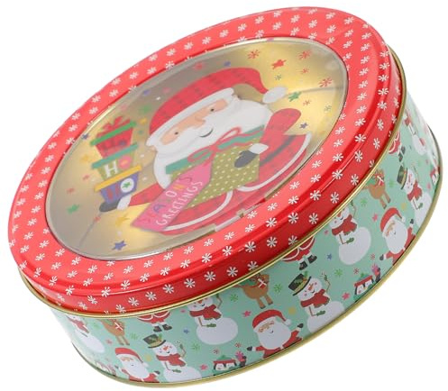 GARVALON Christmas Cookie Tin Box Container Lid Festive Treat Box Tinplate Candy Storage Tin for Baking Party Favors