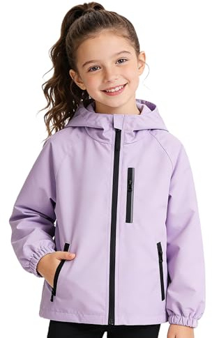 JinBei Blouson Fille Veste Imperméable Coupe-vent Léger, 9-10 Ans, Violet