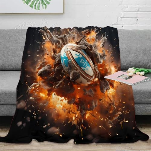 NGGADIWEG Estampado 3D Rugby Ball Impact Manta de Oficina Microfibra Ropa de Cama compacta Explosive Action Manta de Descanso cálida para Trabajadores jóvenes en Remoto 40x50inch(100x130cm)