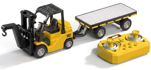 Carrello elevatore telecomandato, mini camion giocattolo a doppio comando per carrello elevatore 1/64 Rc con struttura in lega e divertimento ricaricabile multifunzione per bambini ragazzi, gial