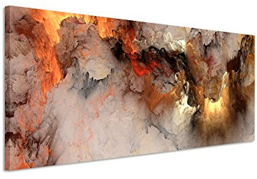 Paul Sinus Art Panoramabild 150x50cm Abstraktes Wandbild Feuer und Nebel auf Leinwand Wolken mit Lichtdurchbruchexklusives Wandbild