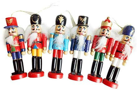 Gwill 6Pcs Exquisite Colorful Wooden Nutcracker Handcraft for Friends Children Gifts Christmas House Office Home Decor Display
