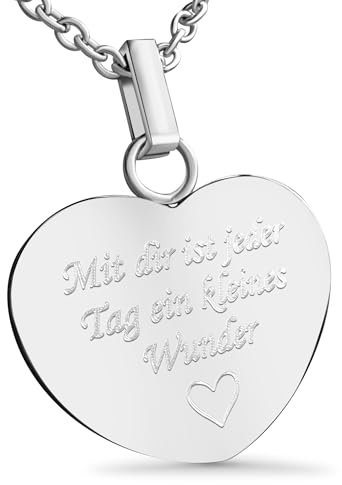 Hanessa Personalisierte Kette mit Gravur Edelstahl 50 cm mit Anhänger Herz in silber - Personalisierte Halskette für Frauen - Personalisierter Schmuck Damen Kettenanhänger