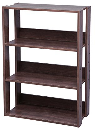 Iris Ohyama, Aufbewahrungsregal aus Holz, 4-stöckiger Aufbewahrungsschrank, verstellbares vertikales Regal, solide, einfache Montage, Wohnzimmer, Eingangsbereich, Schlafzimmer, Büro, Braun, OWR-600