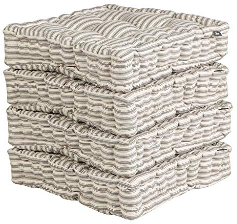 Dibor Dining Chair Seat Pad Set - Set of 4 Machine Washable Indoor/Outdoor Furniture Chair Cushions (Grey Stripe)