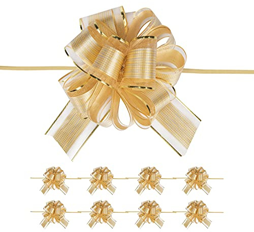 AKLVBL 10 Stück große Schleifen zum Verpacken von Geschenken, Schleifen mit Band für Hochzeits-Geschenkkörbe, Party-Geschenkpapier-Schleifen, Geschenke, Dekorieren (Gold)