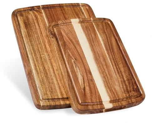 Sonder Los Angeles Doheny Wood Cutting Board Set | Acacia Edge Grain Cutting Board for Kitchen with Juice Groove | Perfect for Compact Daily Use | Gift Box Included | 14x10x1 in & 12x8x1 in